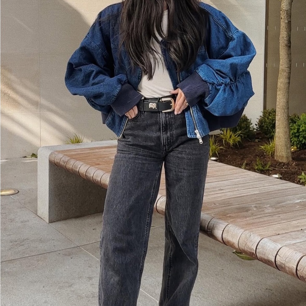 Zara Denim Oversized Bomber Jacket